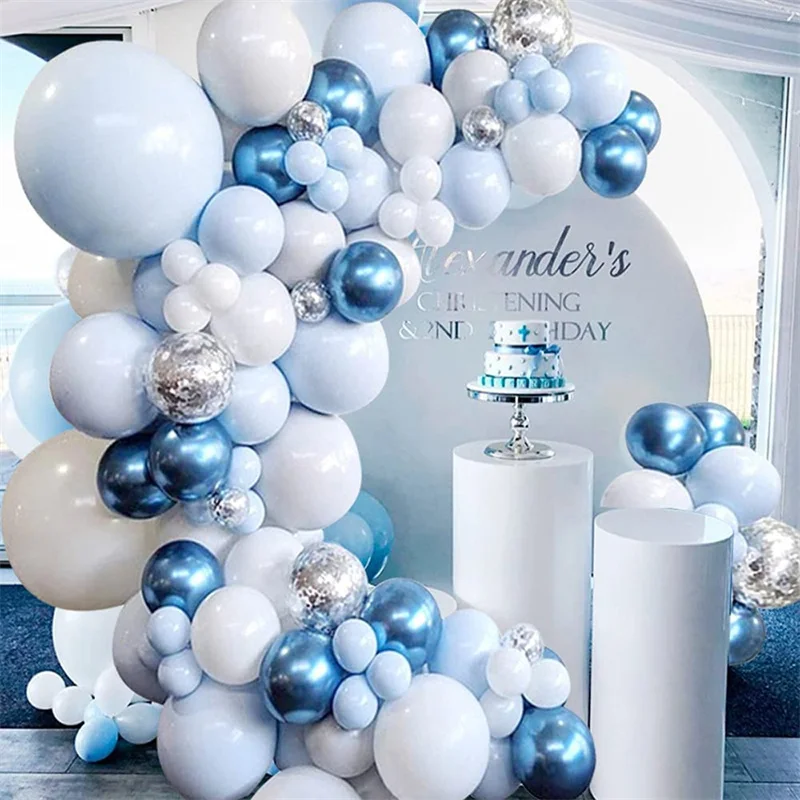 

126pcs Macaron Blue White Balloon Garland Arch Kit with Confetti Metal Latex Balloons for Baby Shower Birthday Party Decoration