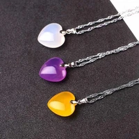 natural chalcedony love pendant pink yellow purple womens heart shaped agate 925 silver necklace pendant crystal jewelry gift