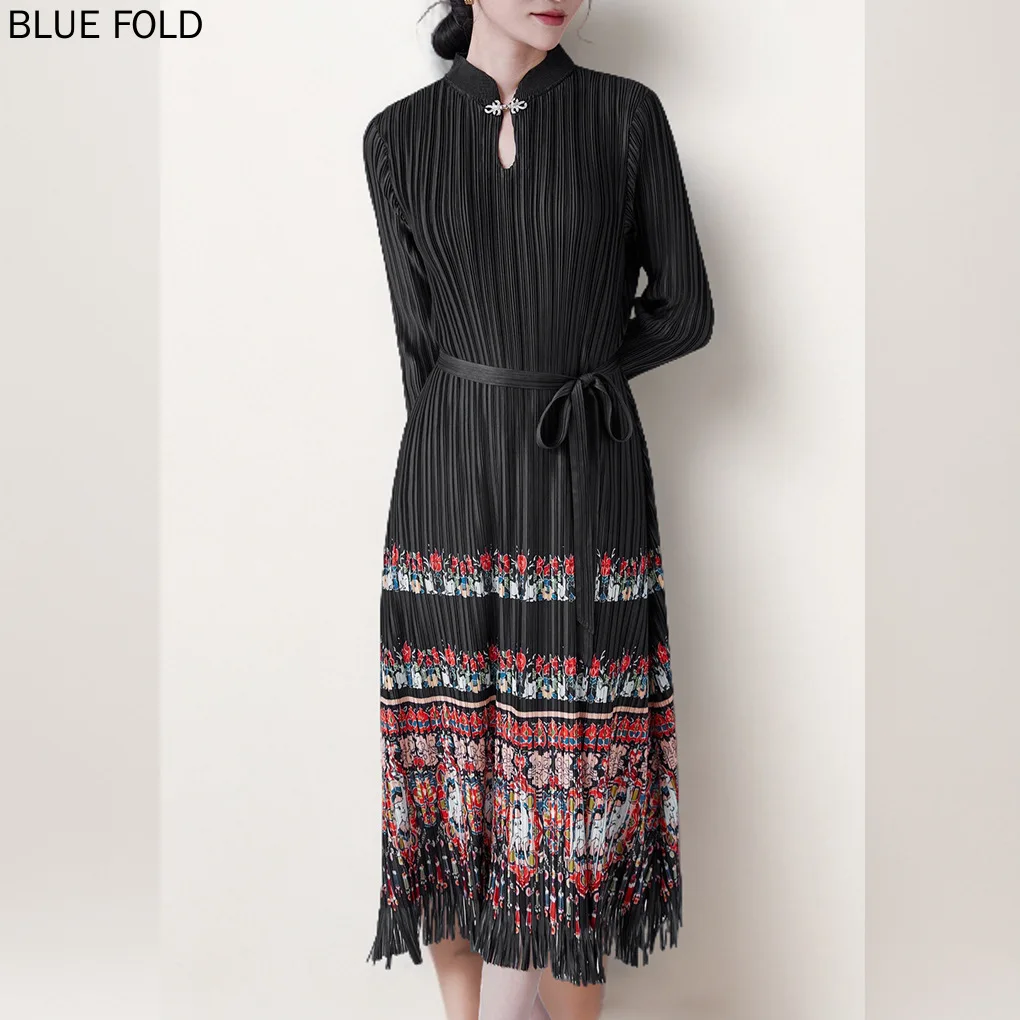 Женское платье Мияке средней длины Новый китайский стиль с принтом на шнуровке