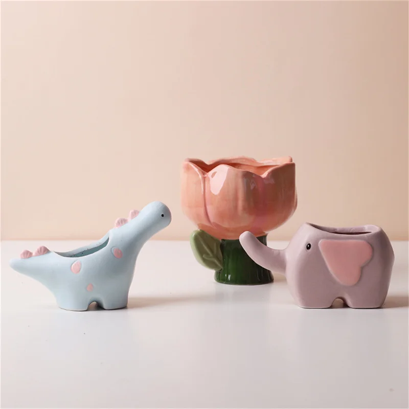 Succulent Ceramic Flower Pot Cartoon Elephant Dinosaur Pot Cactus Succulent Plant Pot Desktop Balcony Decoration