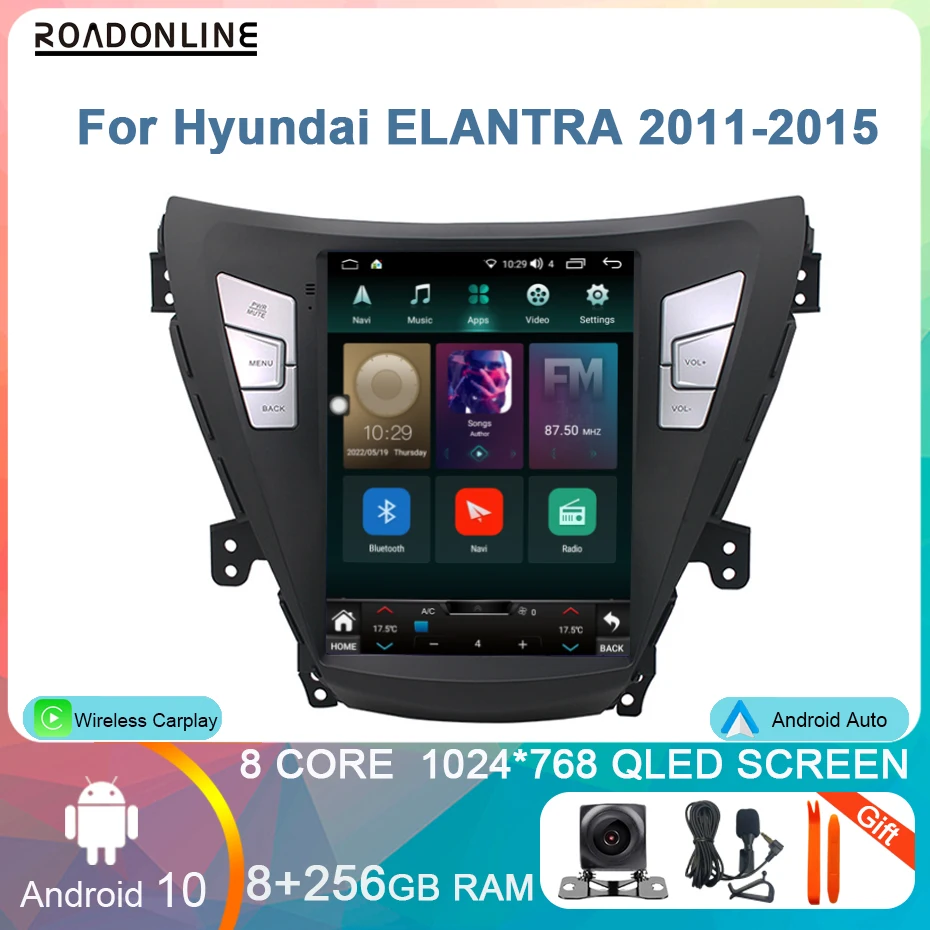 

8+256GB For Hyundai ELANTRA 2011-2015 Roadonline 4G LTE Wifi Android 10 Tesla Type Multimedia Stereo Car DVD Player Navigation