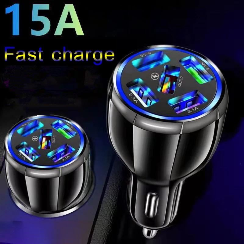 15A 5usb Fast Charge Car Qc3.0 Car Charger 5-Port One-to-Five For iPhone 11 Xiaomi Huawei Mobile Phone Charger Adapter in Car