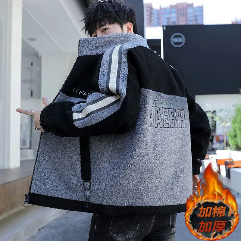 

Мужская зимняя куртка с бархатной подкладкой, утепленная свободная теплая куртка с воротником-стойкой и бархатной подкладкой из ягненка, н...