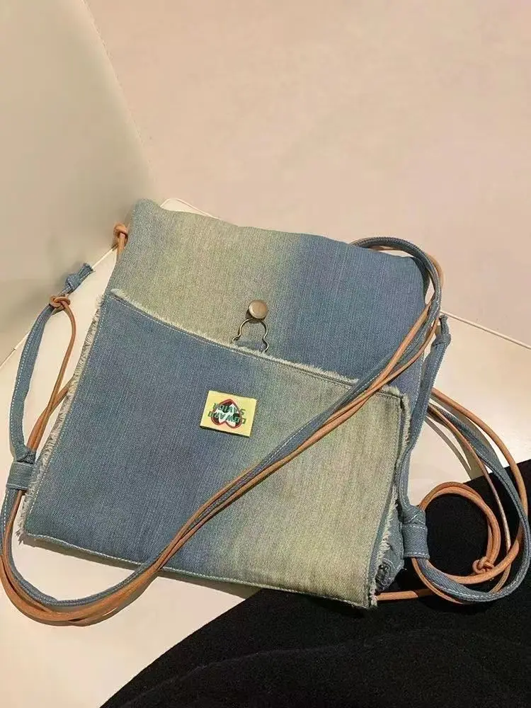 

Сумка на плечо Y2k женская из денима, модная универсальная сумочка кросс-боди из денима, повседневный саквояж в Корейском стиле с градиентом