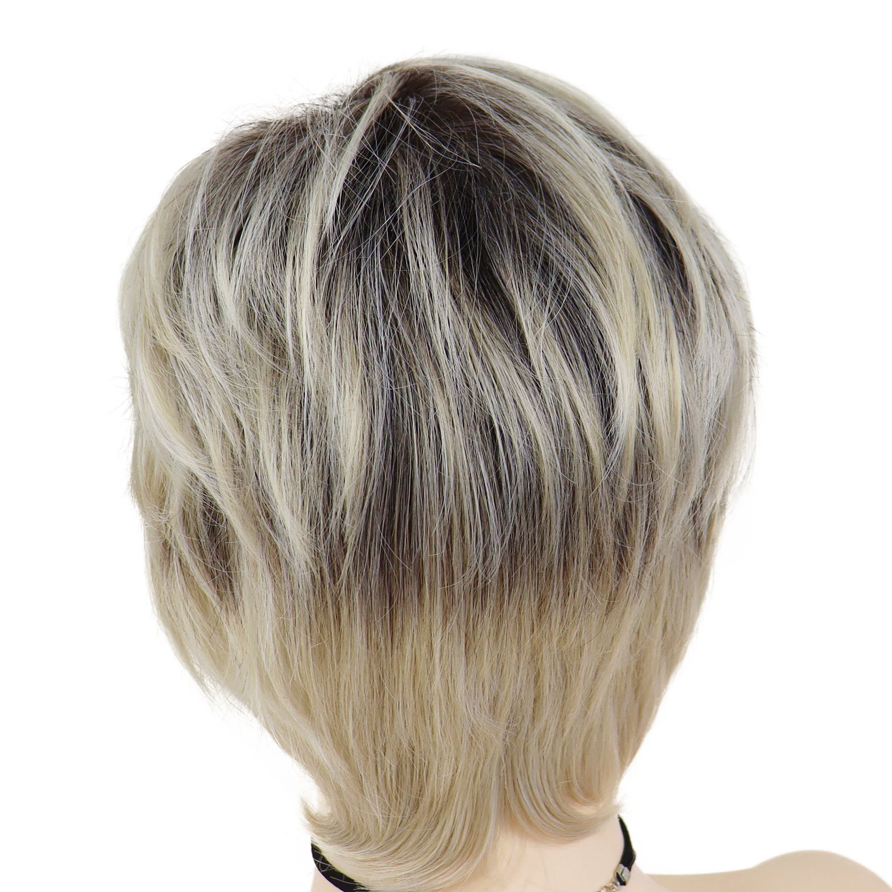 GNIMEGIL Blonde Wigs with Bangs for Women Short Wig Natural Hairstyle Dark Roots Ombre Hair Replacement Wigs Synthetic Fiber