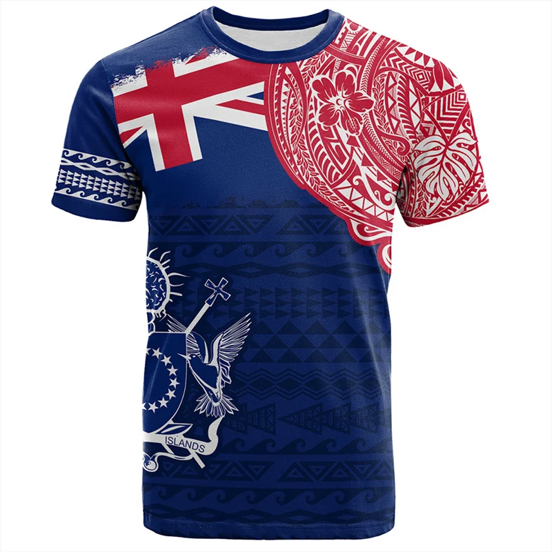 Фото 3D Printed The RepublicOf Cook Islands Flag Map T Shirt Cook Islands Coat Of Arms Graphic T-shirts For Men Vintage Short Sleeves №3