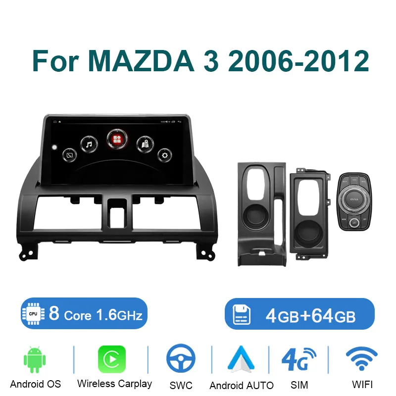 

9,66-дюймовое автомобильное радио на Android 15 для MAZDA 3 2006-2012, мультимедийный видеоплеер, навигация GPS, 4G, беспроводной Carplay