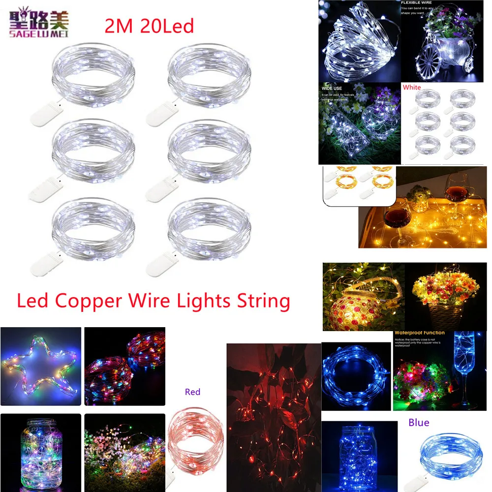 

2m 20led Copper Wire Lights String Button Battery Powered Fairy Garland Lighting for Christmas New Year Wedding Party Decoration