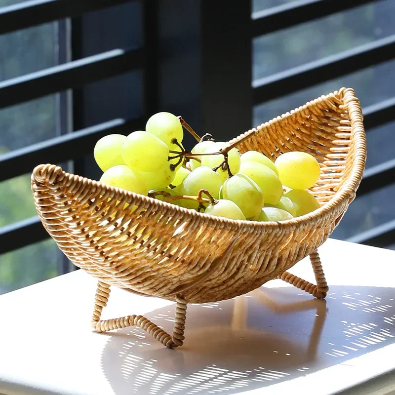 Imitation Rattan Fruit Bowl Tray Coffee Table Woven Sundries Basket Vegetable Plastic Egg for Kitchen