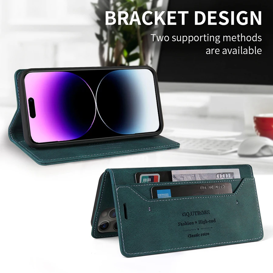 Wallet Anti-theft Brush Magnetic Flip Leather Case For iPhone 14 Pro Max 13 Mini 12 11 SE 2022 2020 X XR XS Max 8 7 6 6S Plus
