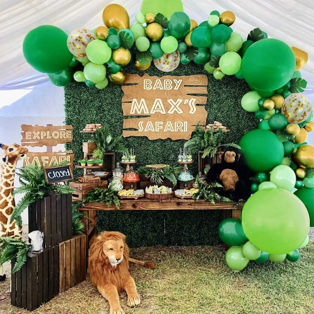 

Jungle Party Balloons Garland Arch Kit Green Gold Balloon Party Decorations Animal Wild One Birthday Party Baby Shower Supplies