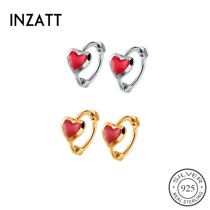 Серьги-кольца женские из серебра 925 пробы с красным сердцем | Украшения и