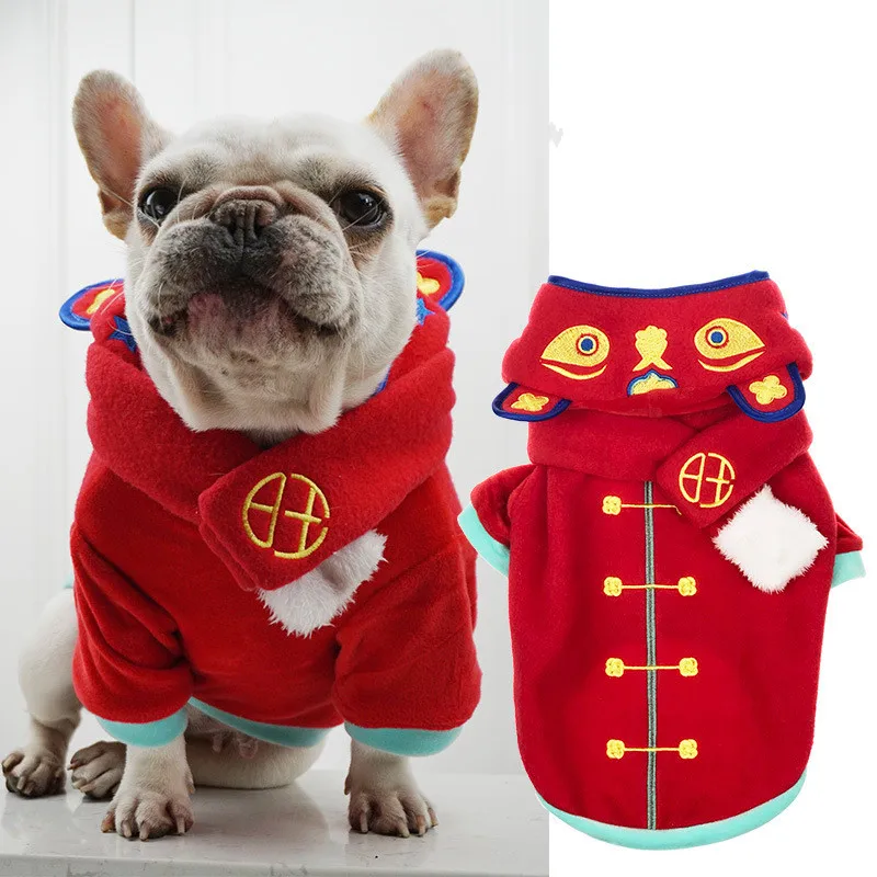 

Chinese New Year Dog Clothes Tang Suit Winter Pet Outfit Pomeranian Poodle Schnauzer Pug French Bulldog Clothing Hoodies