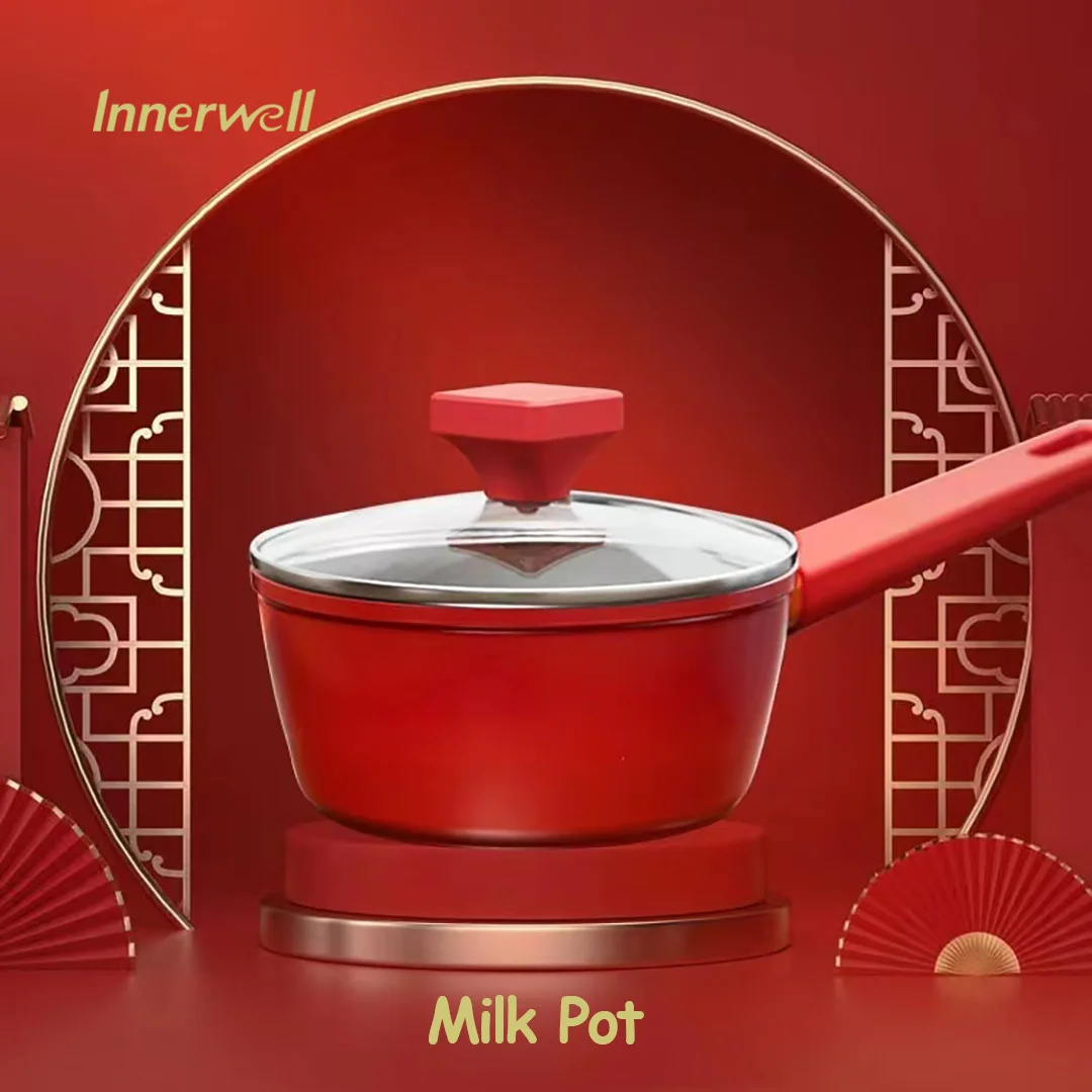 

Innerwell Home Kitchen Baby Food Supplements Milk Pot Glass Lid Toxin Free Light Oil Fumes Ultra Platinum Nonstick Coated Cooker