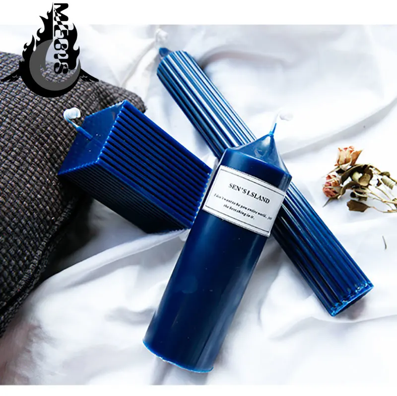 

Wholesale Blue Unscented Candles Geometry Church Candle Unity Candle Set for Home Decor Wedding Centerpieces drop shipping