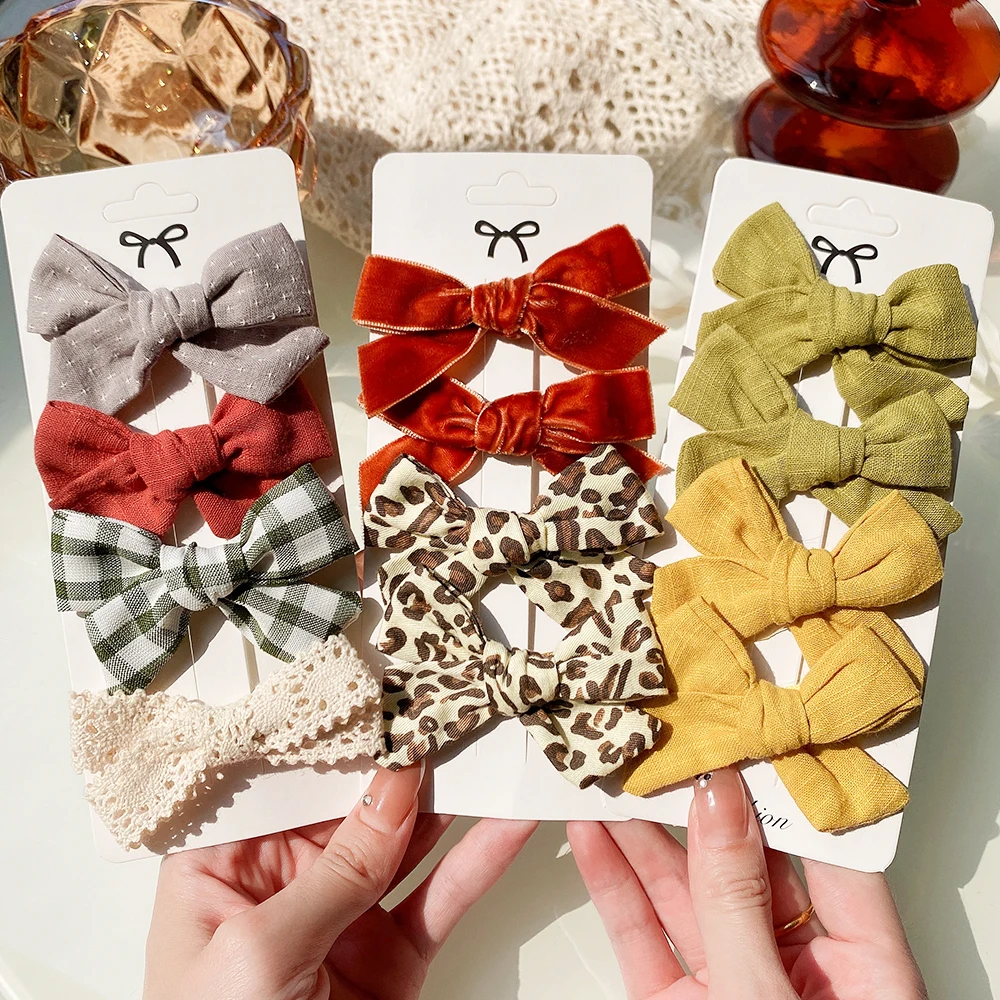 

4 шт./компл. милые банты для волос из хлопка и льна с леопардовым принтом для девочек, заколки для волос в клетку, заколки-пряжки, шпильки, головные уборы, Детские аксессуары для волос