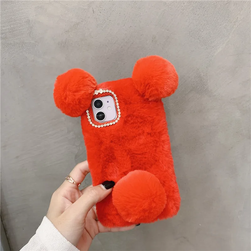 For Samsung Galaxy A13 A02S A73 5G A51 A71 A50 A70 A30 A21S A22 S22 S20 S21 Plus Note 20 Ultra Cute Panda Plush Furry Phone Case