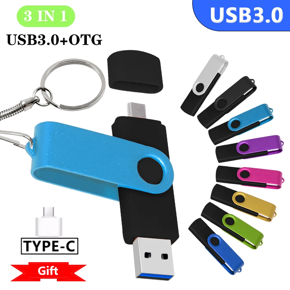 

New arrivals USB 3.0 Flash Drives OTG Pen Drive 512GB 256GB 128GB 64GB USB Stick 3 in 1 High Speed Pendrive with TYPE-C adapter