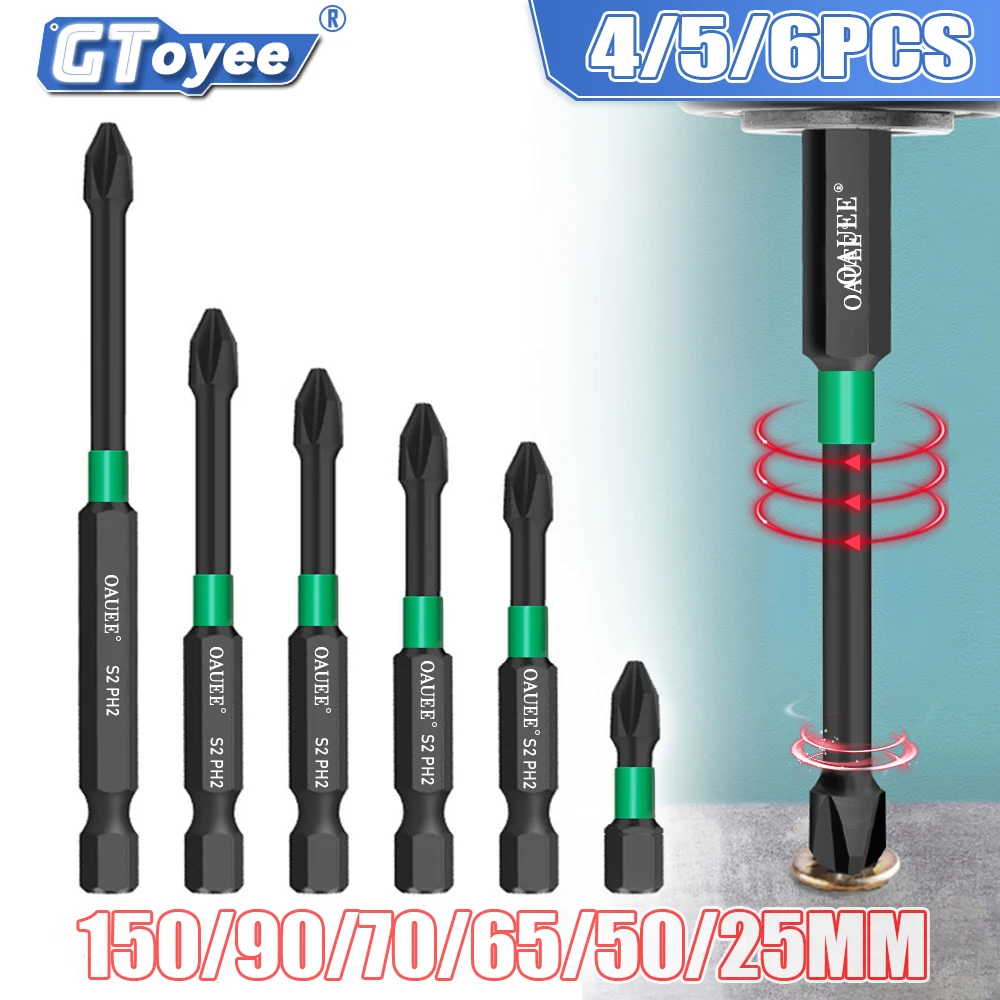 

4/5/6pcs Magnetic Batch Head Impact Strong Cross PH2 High Hardness Screwdriver Set 60/70/90mm Anti Non-slip WaterProof Bits Set
