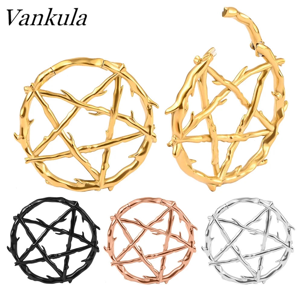 Vankula 2PC Fashion Pentagram Wreath Stainless Steel Plugs Ear Weight Gauges Tunnels Piercing Expander Stretchers Body Jewelry - купить по