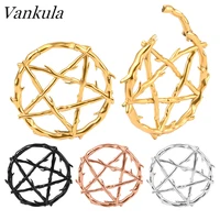 vankula 2pc fashion pentagram wreath stainless steel plugs ear weight gauges tunnels piercing expander stretchers body jewelry