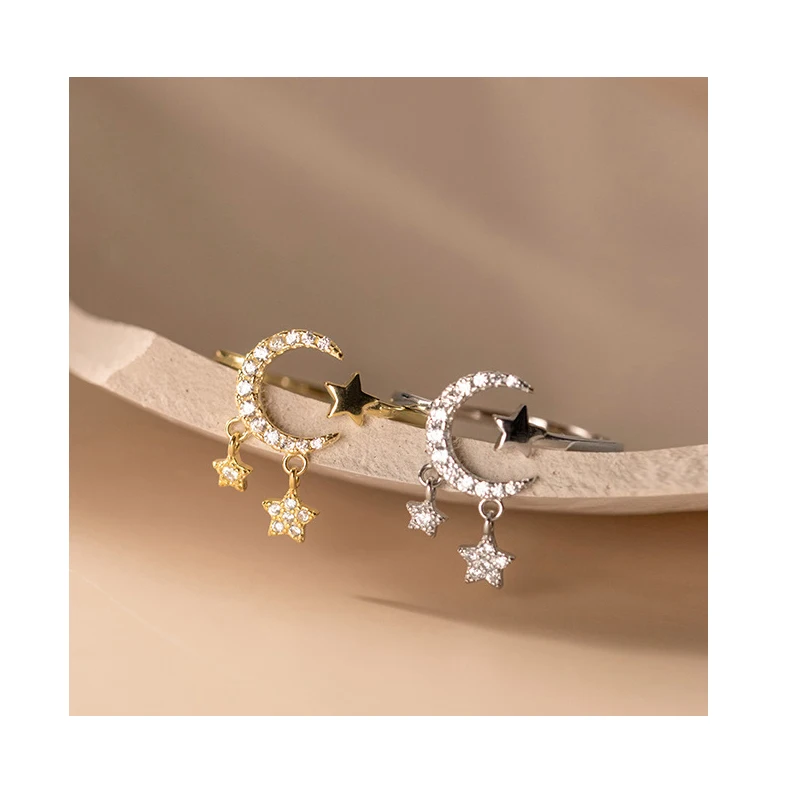 

New hot sale silver color moon tassel star women's open ring gift jz507