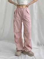 summer y2k baggy cargo pants low rise drawstring fashion pocket casual kawaii pants pink women pants coquette aesthetic