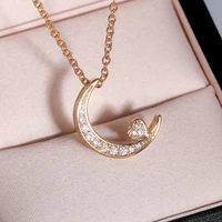 new trendy goldsilver color heart moon pendant necklaces for women shine white cz stone inlay chains fashion jewelry party gift