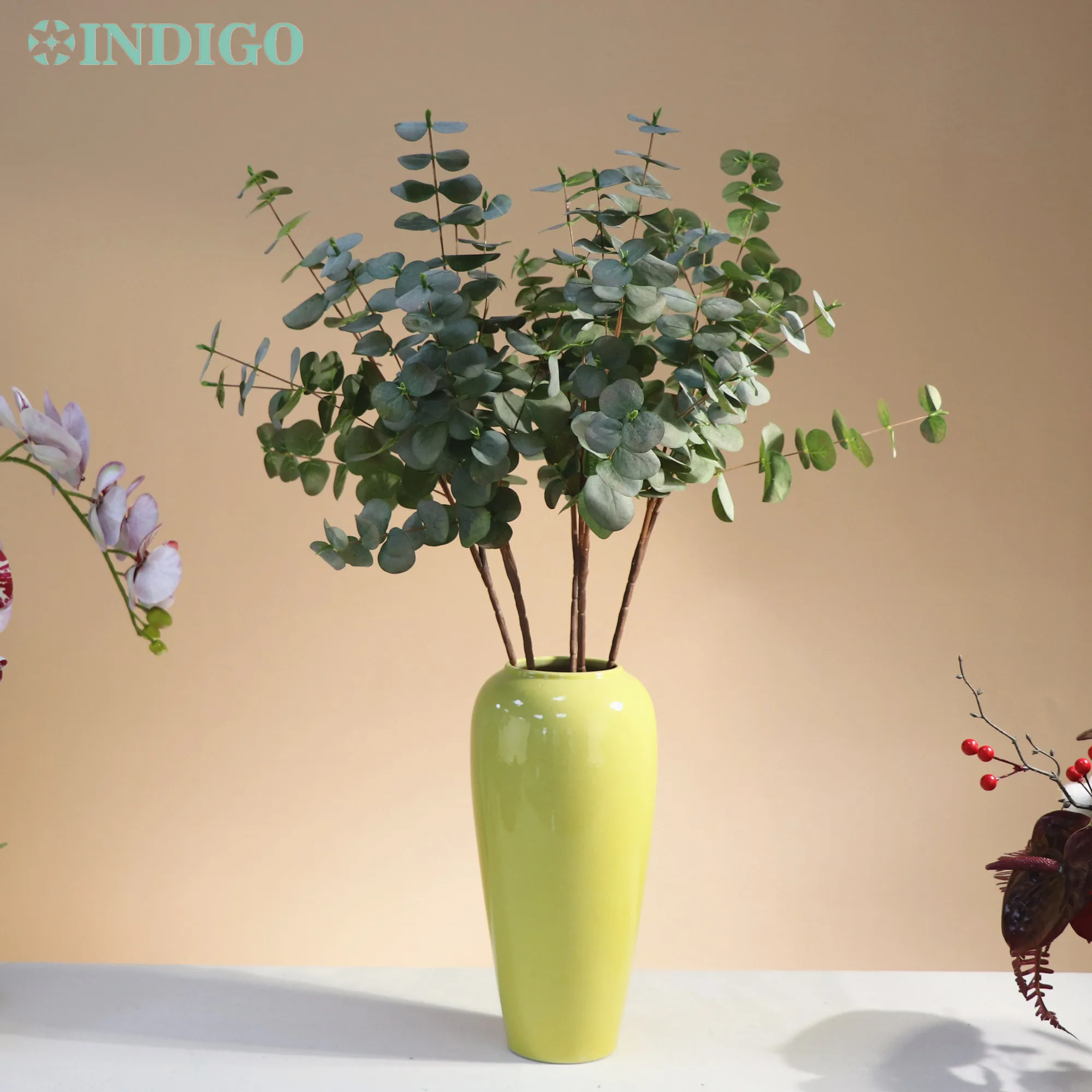 

Рождественская ветка из листьев эвкалипта 85 см, украшение для стен, искусственное растение для свадебной вечеринки, Шелковый цветок, индиго