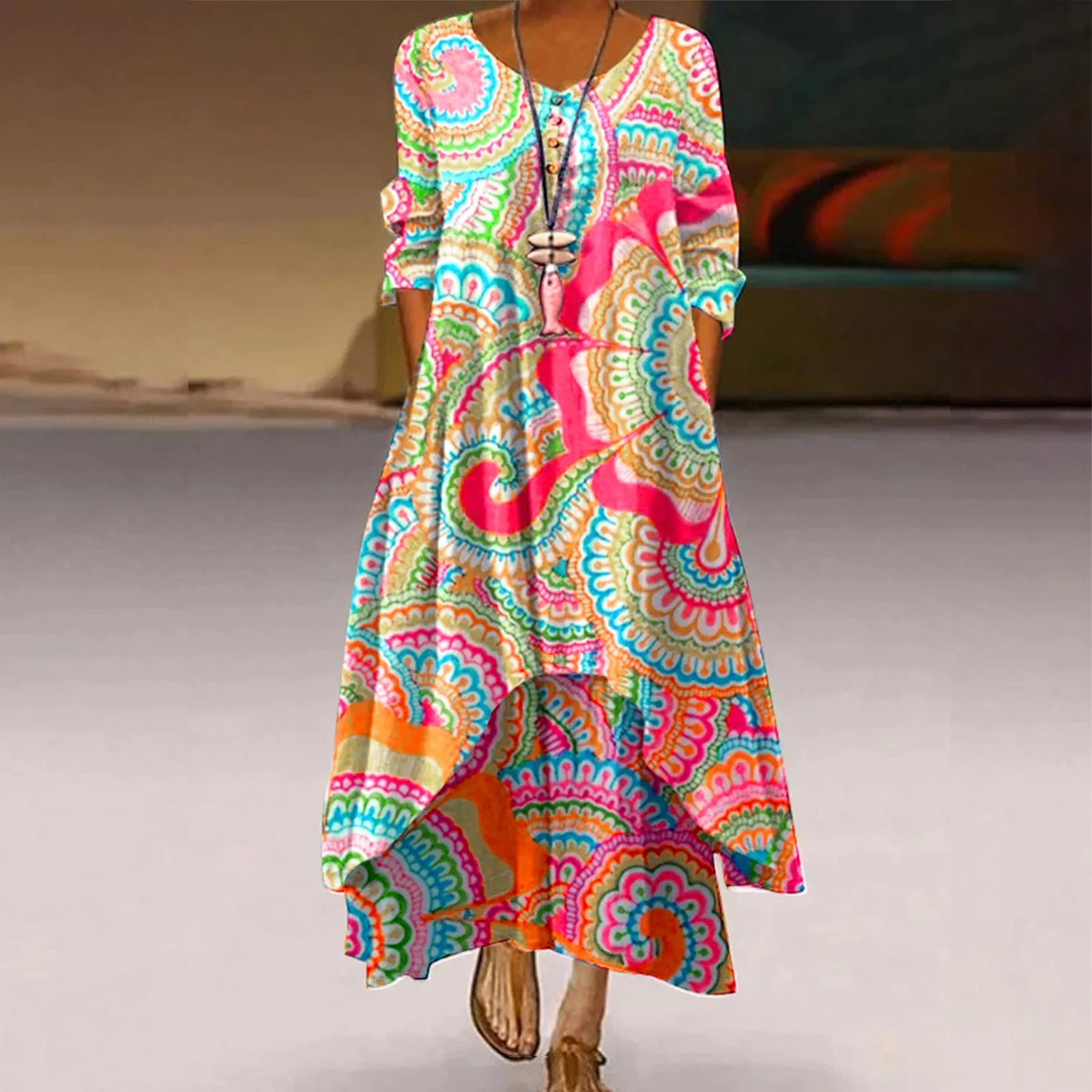 

Long Sleeve Maxi Dress For Women Asymmetrical Hem Button Down V Neck Casual Dresses Flowy A Line Womens Casual Dresses Fall