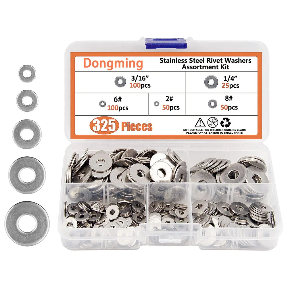 

325 Pcs Spacer 1/4 Washer Seal Gaskets Stainless Steel Lock Washers Assortment Kit Flat