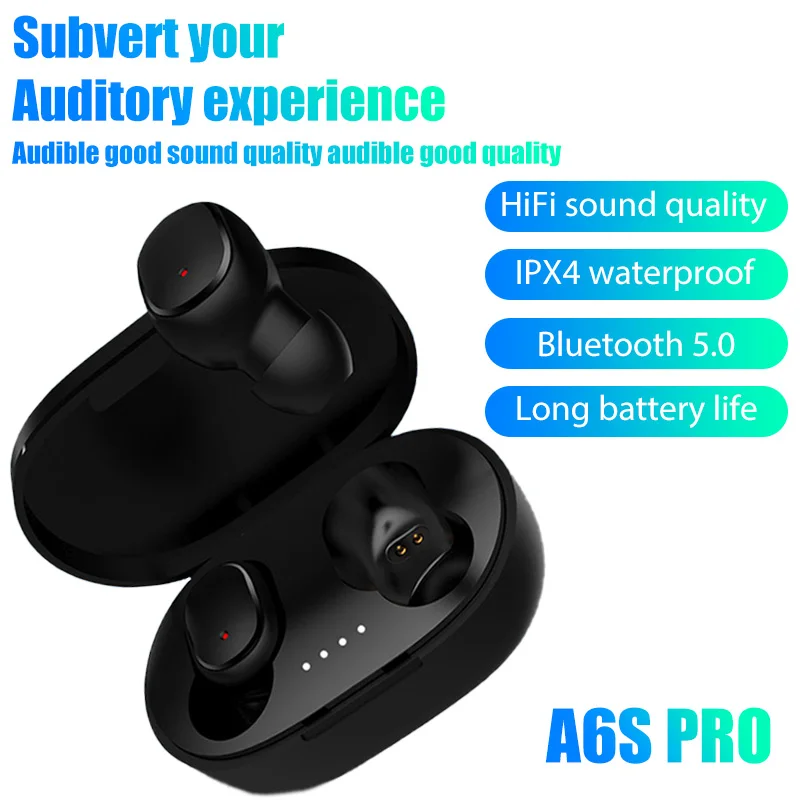 

A6S Wireless Headset Smart Digital Display Bluetooth Mini HIFI Headset Stereo In-Ear Waterproof Sports Earphone