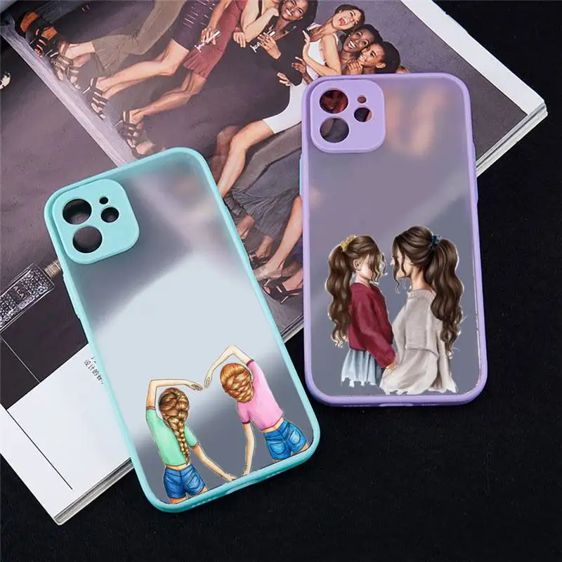 

best friends Phone Case For iPhone 13 12 11 Mini Pro XR XS Max 7 8 Plus X Matte transparent blue Back Cover