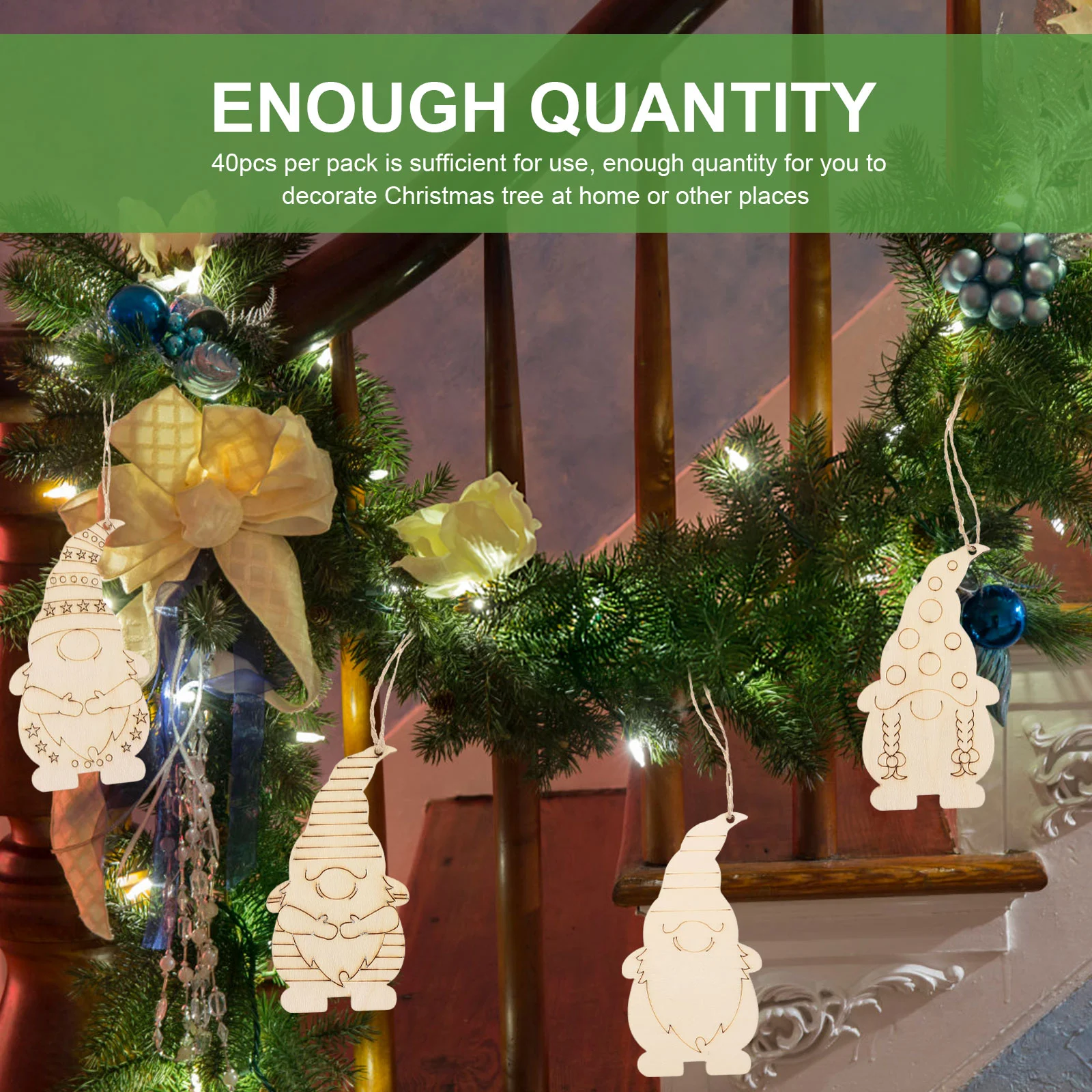

40pcs Unfinished Wood Gnome Pendants Wood Graffiti Elf Hanging Ornaments