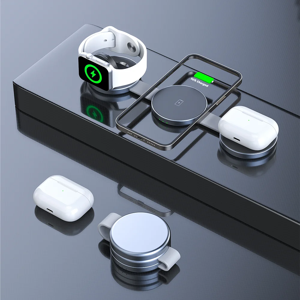 Складная магнитная беспроводная зарядная панель Bonola 3 в 1 портативная док-станция