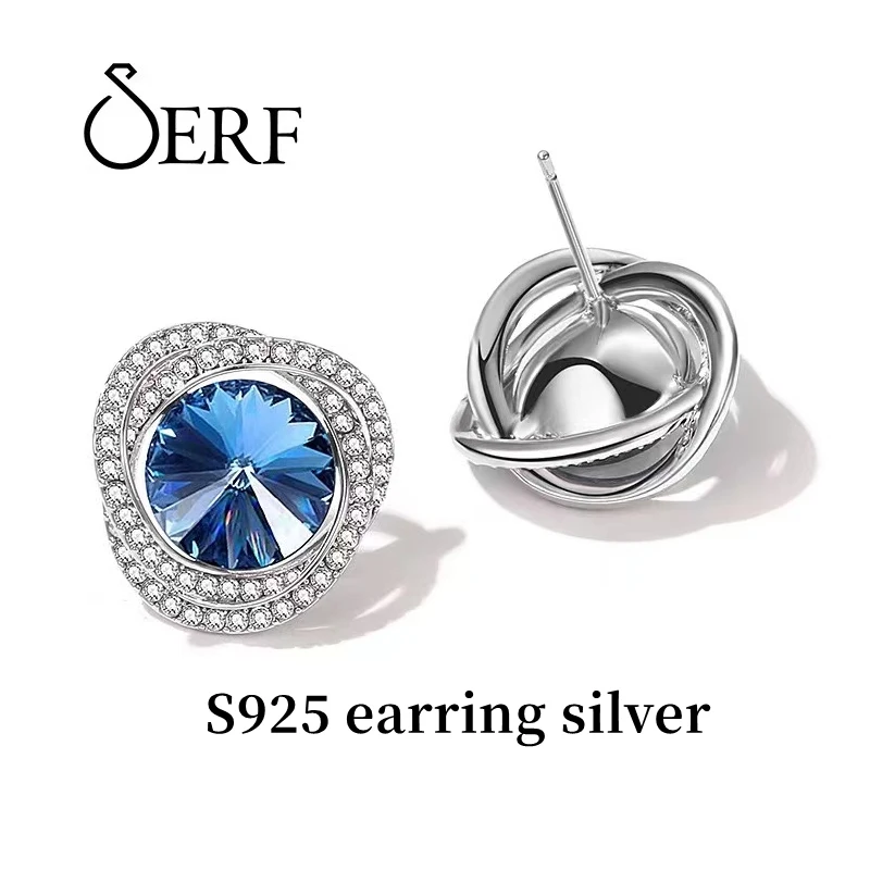 

Jerf S925 Sterling Earring Blue Crystal Gold Plated Silver Elegant Pave Cubic Zircon Stud Earrings for Women Luxury Jewelry Gift
