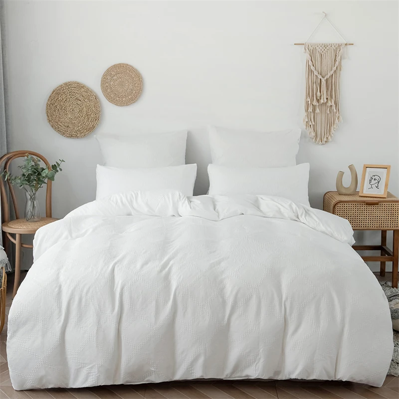 

High-end Waffle Pattern Home Duvet Cover Set White Soft Skin Friendly Solid Color Bedding Set Durable Pink Bed Set Queen Size