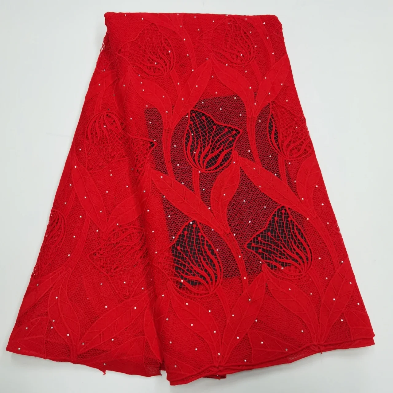 

Нигерийская кружевная ткань 2022, Высококачественная вышивка, Африканский красный тюль с камнями, Последняя французская гипюровая сетка, 5 ярдов для шитья одежды