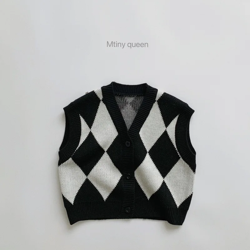 

2023 Spring Autumn Children Boys Vest Argyle Knitted Sleeveless Sweater V-collar Open Stitch Loose Kids Boys Vest