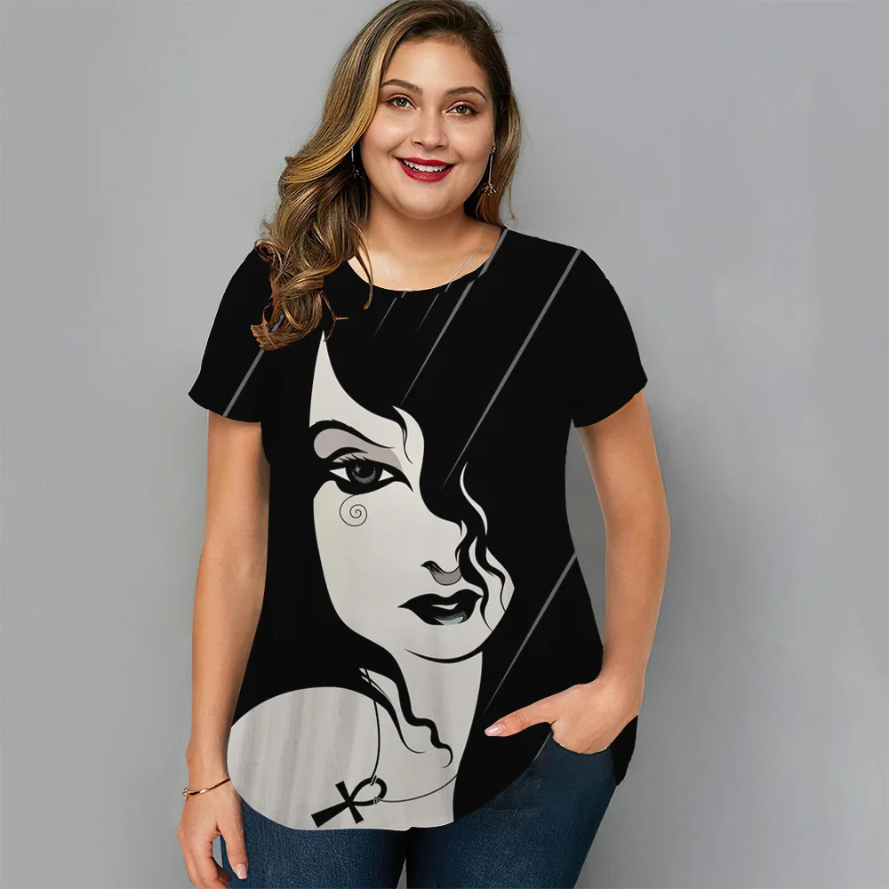 

2023 Fashion Women's T-shirt Hand-painted Printed Short Sleeve Design Tops Oversized Pullover Clothes Female Harajuku Streetwear
