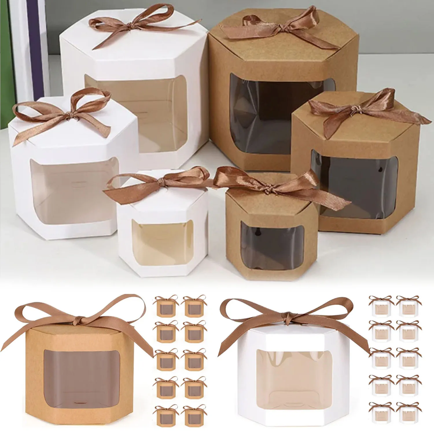 12 шт. крафт-бумага лента коробка для конфет печенья прозрачное окно коричневый