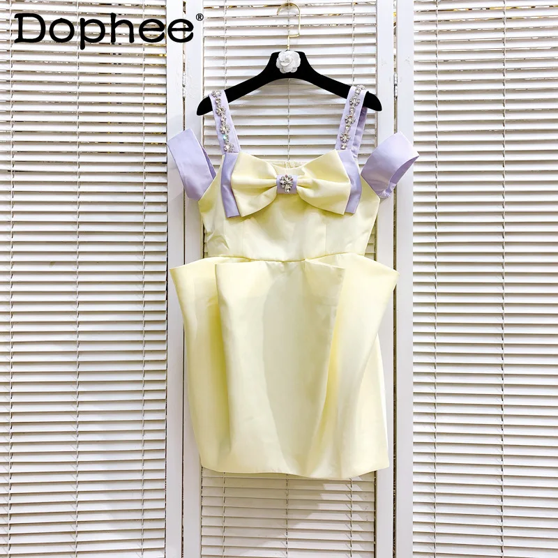 

Heavy Industry Rhinestone Sexy Strapless Suspenders Dress Women Summer 2022 New Temperament Slim Fit Sweet Bowknot Short Dress