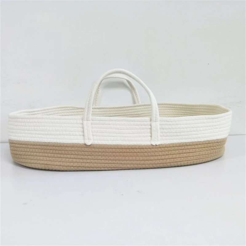 Baby Sleeping Basket with Handle Portable Cradle Cotton Rope Carrier Bed for Infant Newborn Girls Boys Outdoor Traveling