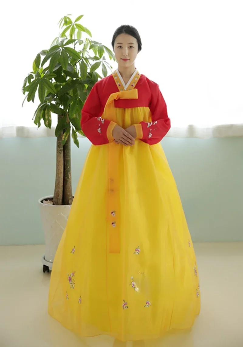 Женское этническое платье Hanbok классическое красное/желтое традиционное