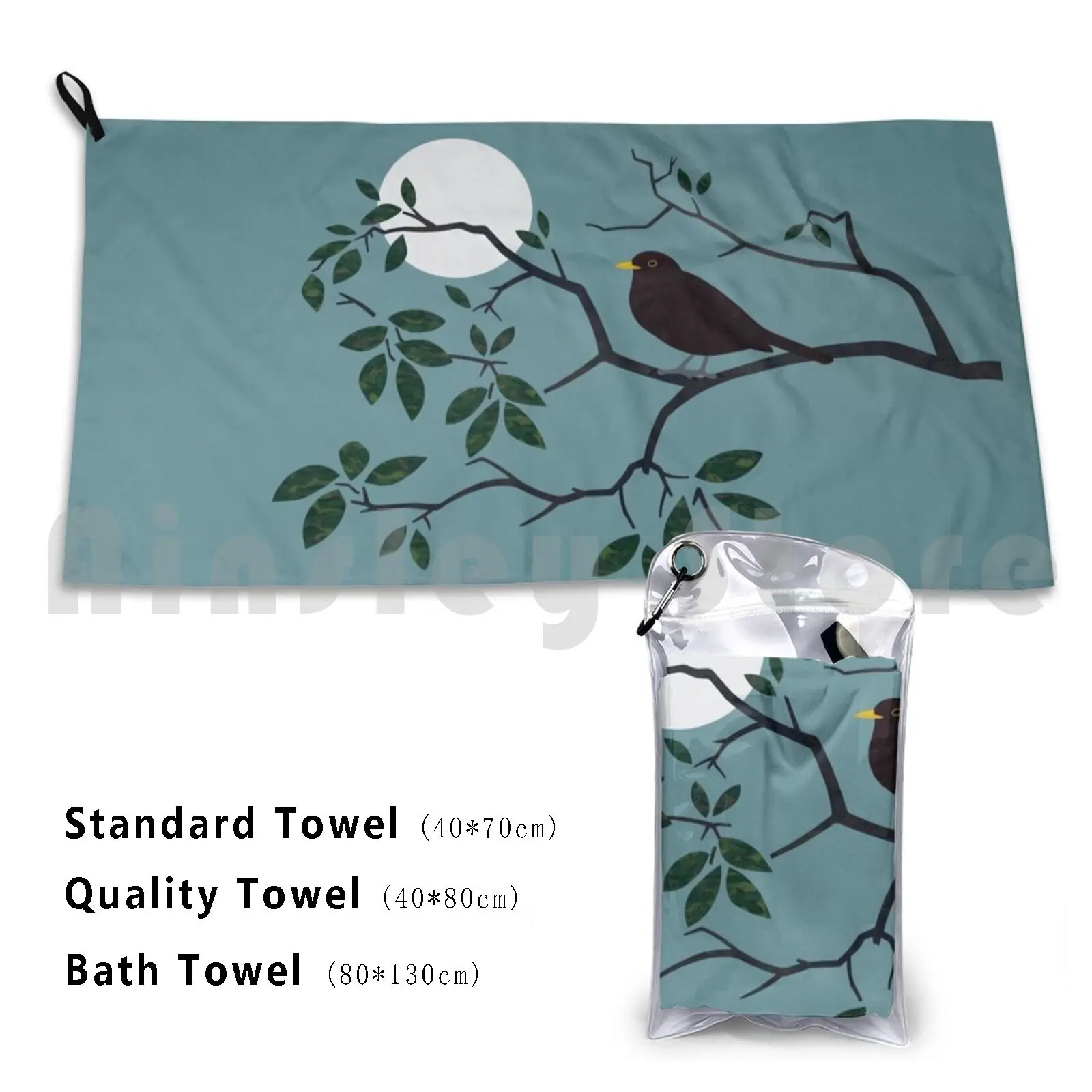 Ванночное полотенце для пения в темноте Blackbird, Пляжная Подушка, сидящая в темноте птица, луна, музыка, синяя песня