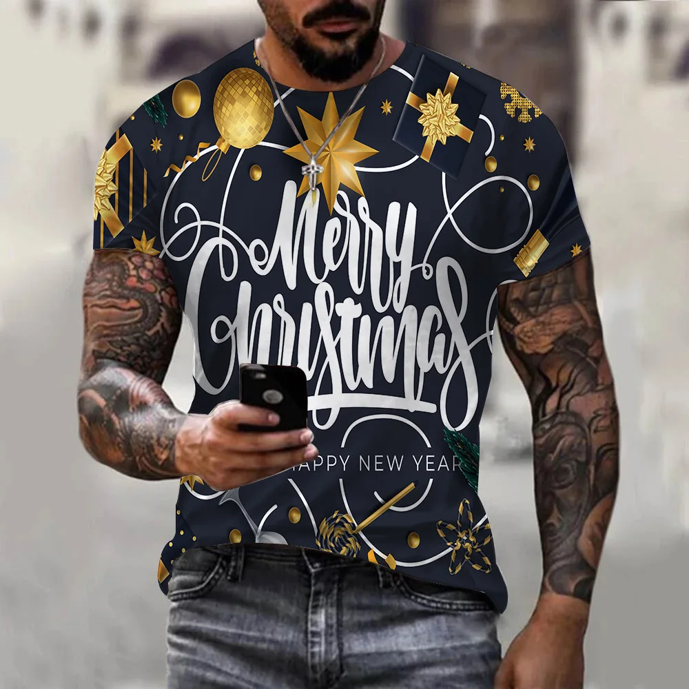 

Men's Summer Short sleeve Christmas Print T-shirt Male Sports Running tshirt Fitness Gym t shirt Tee Tops Streetwear Clothes