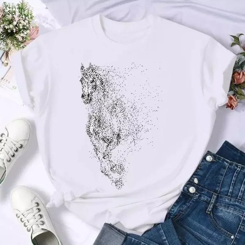 

2023New Sleeve Horse Animal Trend 90s Fashion Summer Women Print T Shirt Female Casual Top Tshirts Cartoon Graphic Tee T-Shirt