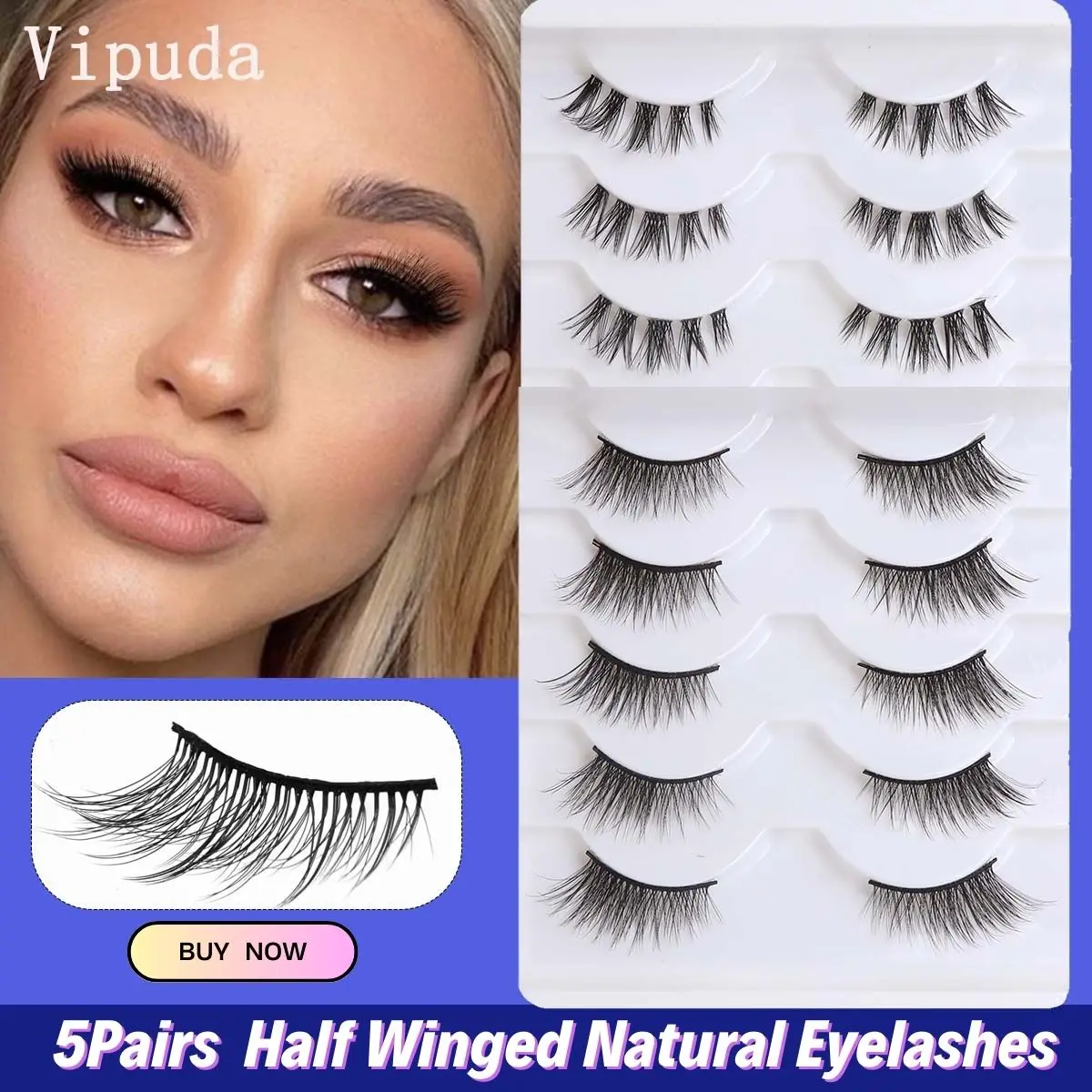 

VIPUDA Wispies Foxy Eye Half Lashes 5pairs Mini Fake Fluffy Transparent Strips Faux Mink Lashes Dropshipper Make Up Accessories
