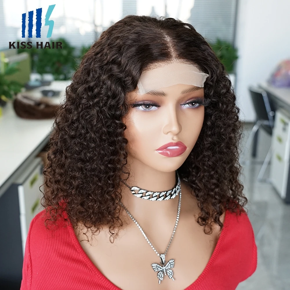 Ed #2 Jerry Curly Bob Wig Darkest Brown 13x4 Lace Frontal Bob Wigs Human Hair Burmese Closure Wig 150% Density Kisshair