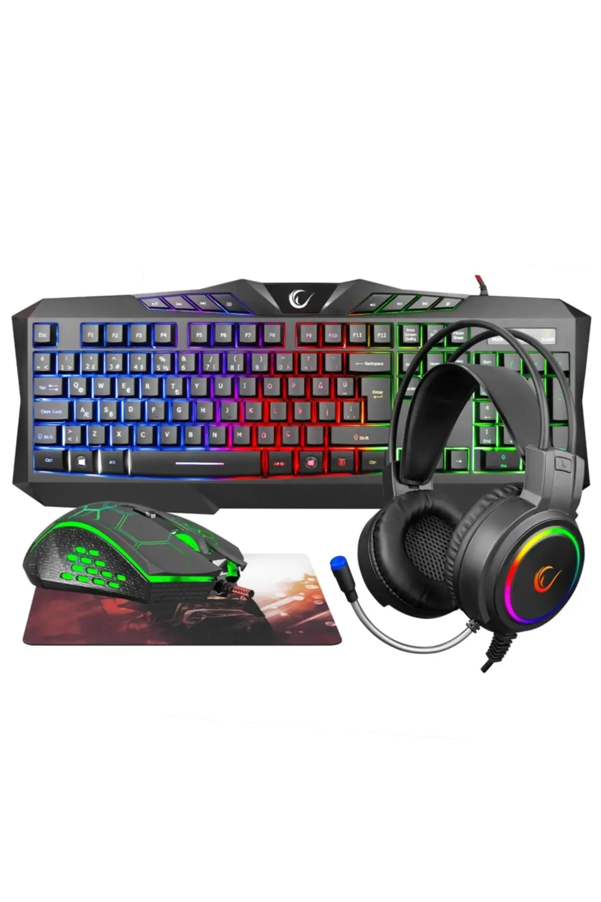 

Km-404 arti Rainbow lighting Usb Gaming Combo Q keyboard headset Mouse Mousepad